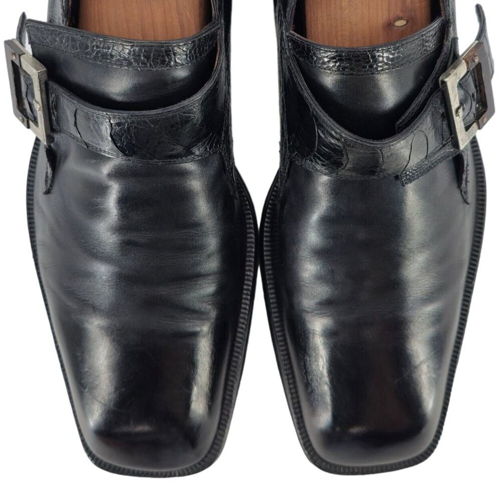 Cesare Paciotti Mens 12 Italy Black Leather Alligator Monk Loafers Dress Shoes - Picture 5 of 12